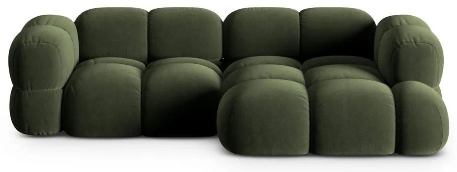 Zielony aksamitny narożnik (prawostronny/z szezlongiem) Loretto – Cosmopolitan Design