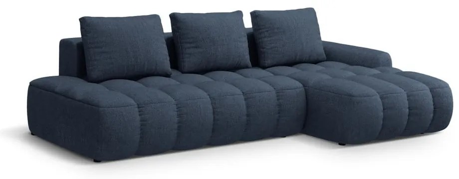Ciemnoniebieski rozkładany/ze schowkiem narożnik (prawostronny/z szezlongiem) Linz – Cosmopolitan Design