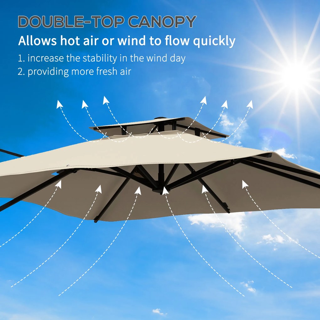 Outsunny Parasol ogrodowy, odporny na warunki atmosferyczne, z 1 korbką, 2,94 x 2,94 x 2,7 m, Khaki