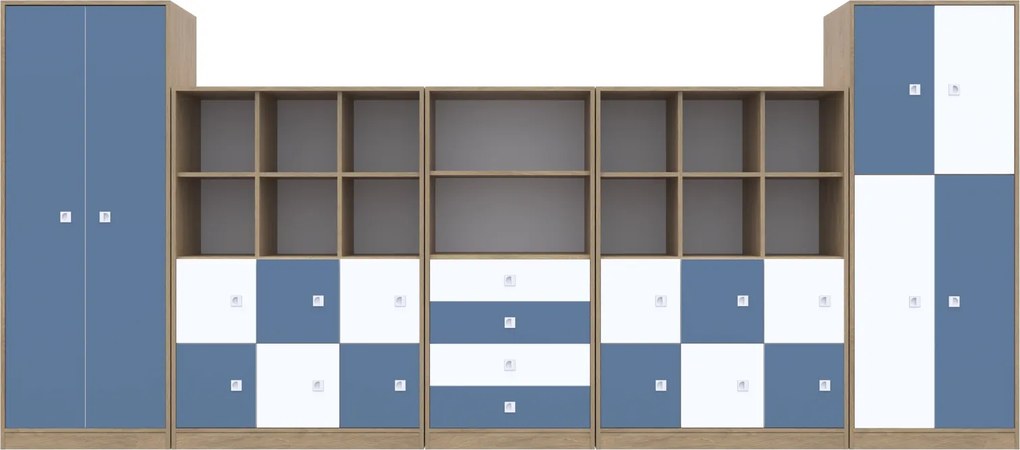 Zestaw mebli do szkół podstawowych Blox Colours 18, fronty pastelowe niebieskie