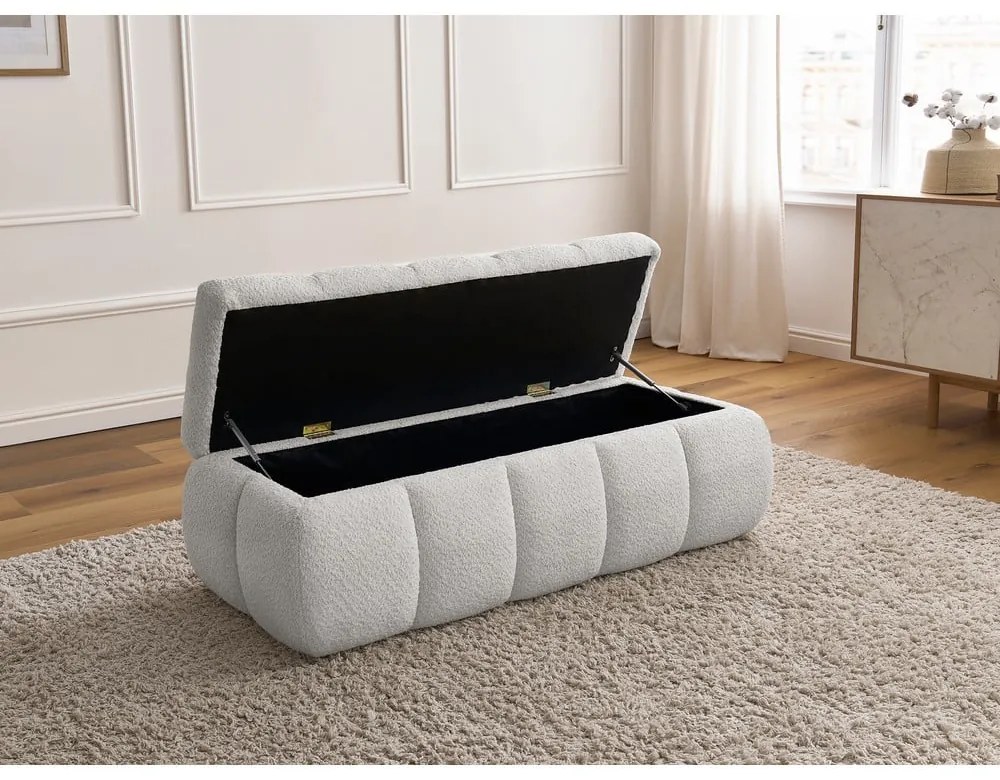 Jasnoszara ławka z materiału bouclé – Bobochic Paris