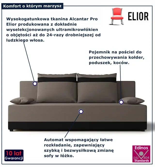 Brązowo-czarna sofa rozkładana z funkcją spania P7-D78