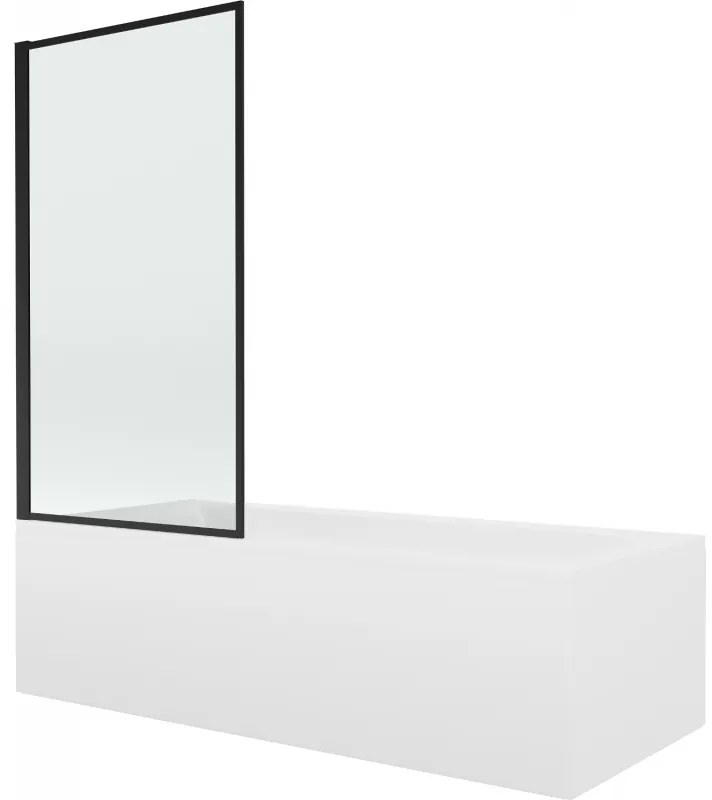 Mexen Vega wanna prostokątna 150 x 70 cm z obudową i parawanem 1-skrzydłowym 70 cm, czarny wzór - 550115070X9307017070