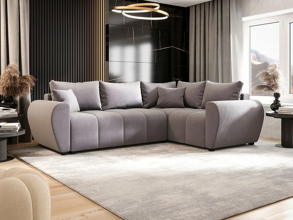 BEDANTE narożnik MOLISA L PLUS Itaka 50 prawa szary z funkcją spania sofa w kształcie litery L z pojemnikiem na pościel