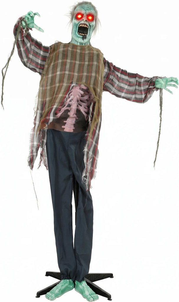 HOMCOM Animowany zombie na Halloween w naturalnej wielkości, 170 cm, z aktywacją dźwiękiem i dotykiem, straszna dekoracja | Aosom PL