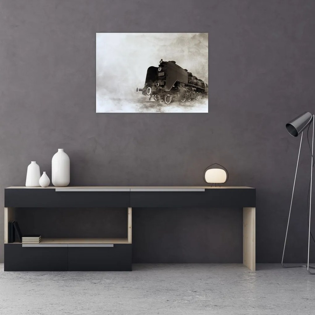 Obraz na szkle - Pociąg we mgle (70x50 cm)