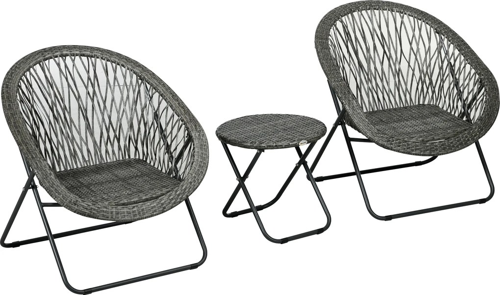 Outsunny Zestaw mebli ogrodowych 3-częściowy, składany zestaw ogrodowy z stolikiem kawowym, 2 krzesłami, zestaw mebli balkonowych z poduszkami, zestaw mebli ogrodowych do balkonu, tarasu, szary | Aosom PL