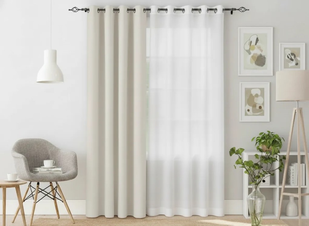 Biało-kremowa zasłona OXFORD 140x270 cm Zawieszanie: Taśma z wiązaniami