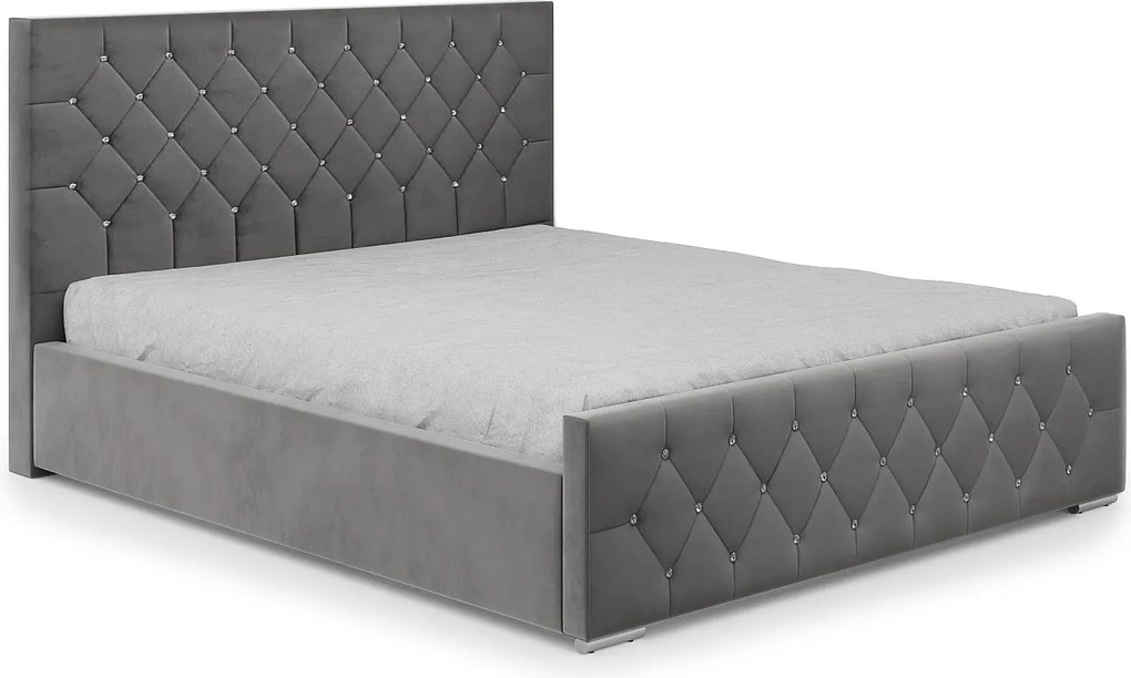 DomoHome - Nowoczesne łóżko tapicerowane Mona I, wysokiej jakości tkanina, skrzynia, elegancki półokrągły wzór 200x200 cm, jesion