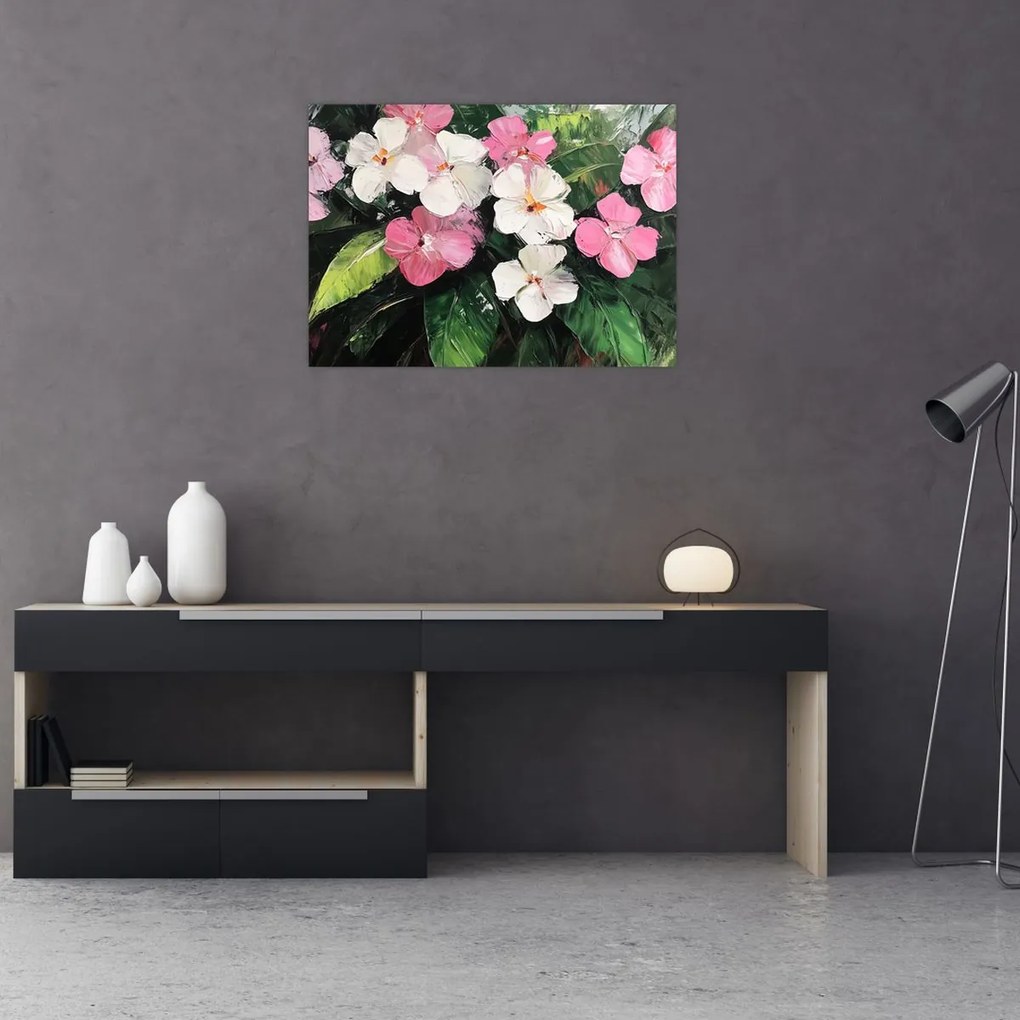 Obraz na szkle - Różowe i białe kwiaty (70x50 cm)