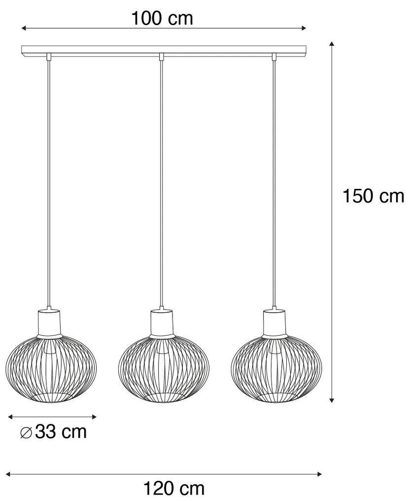 Nowoczesna lampa wisząca z drutu czarna z beżowymi elementami, 3-punktowa - Gila Nowoczesny Oswietlenie wewnetrzne
