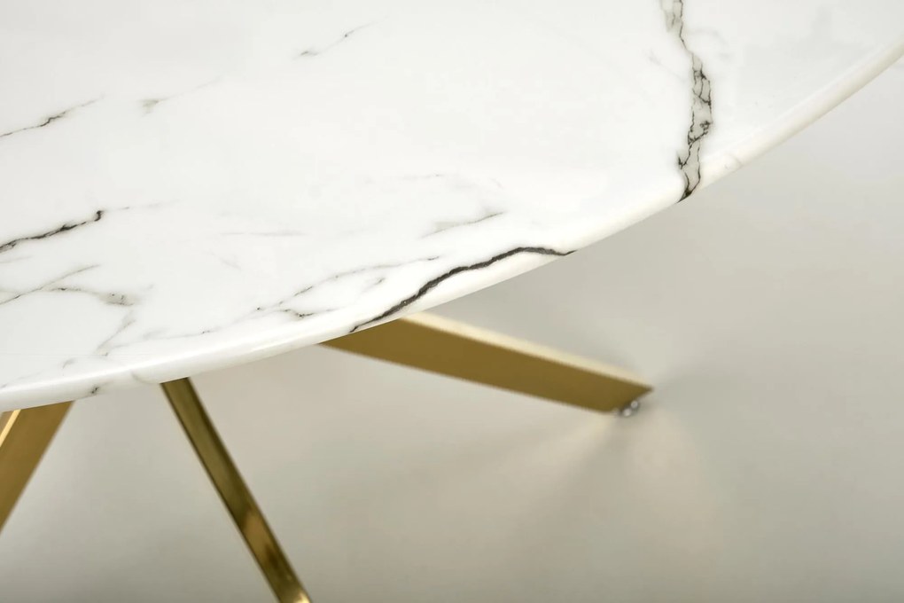 RAYMOND 2 stół fi 100/73 cm, blat - biały marmur, nogi - złoty okrągły chrom glamour