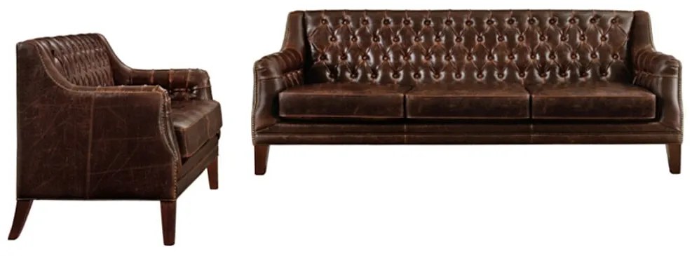 Zestaw wypoczynkowy 3+2 ze skóry COLBERT - Kolor: brązowy