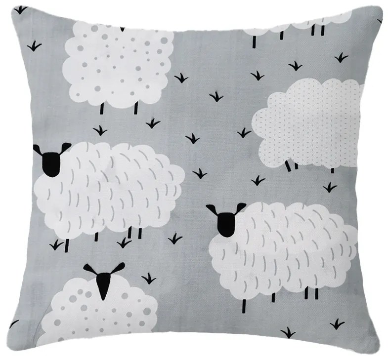 Zestaw 2 sztuk dekoracyjnych poszewek WHITE SHEEPS 45x45 cm, szary.