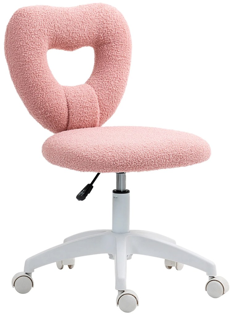 HOMCOM Fotel Biurowy, Sercowate Oparcie, Obrotowy, Pokryty Polarem Teddy, Różowy
