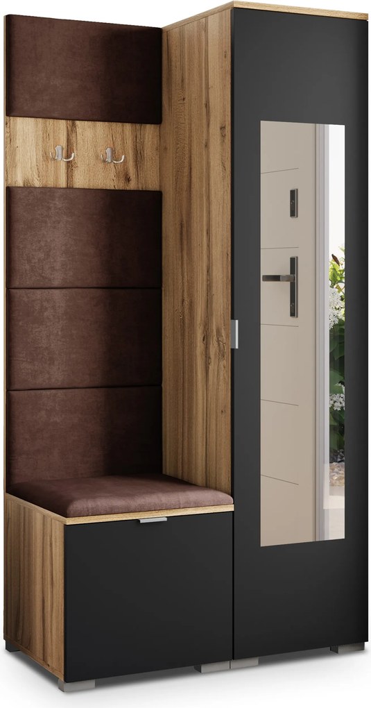 Masseno Garderoba VIRA 95/181/51 cm Nowoczesna Szafa do Przedpokoju Dąb wotan, MONOLITH 29 (Brązowy)