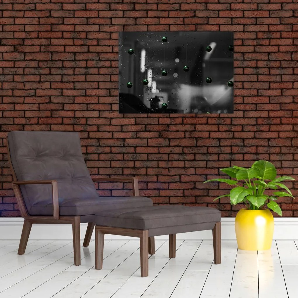 Obraz na szkle - abstrakcyjny obraz - zielone kulki (70x50 cm)