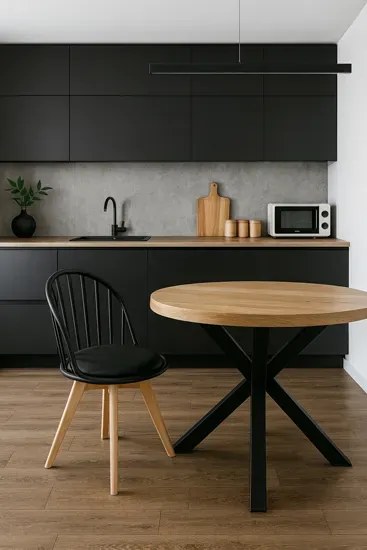 Czarne krzesło kuchenne patyczak w stylu retro modern - Keran