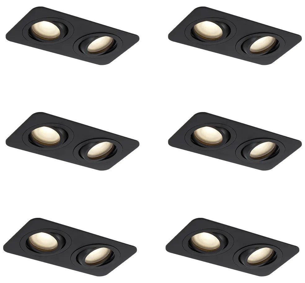 Zestaw 6 okrągłych reflektorów wpuszczanych czarnych GU10 50mm obrotowych i przechylanych IP44 2-punktowe - Alberto