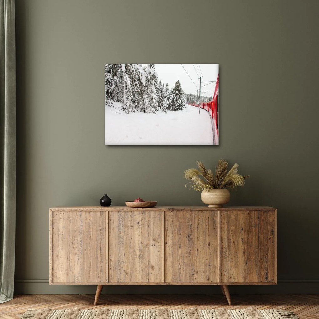 Obraz - Pociąg w zaśnieżonym krajobrazie (70x50 cm)