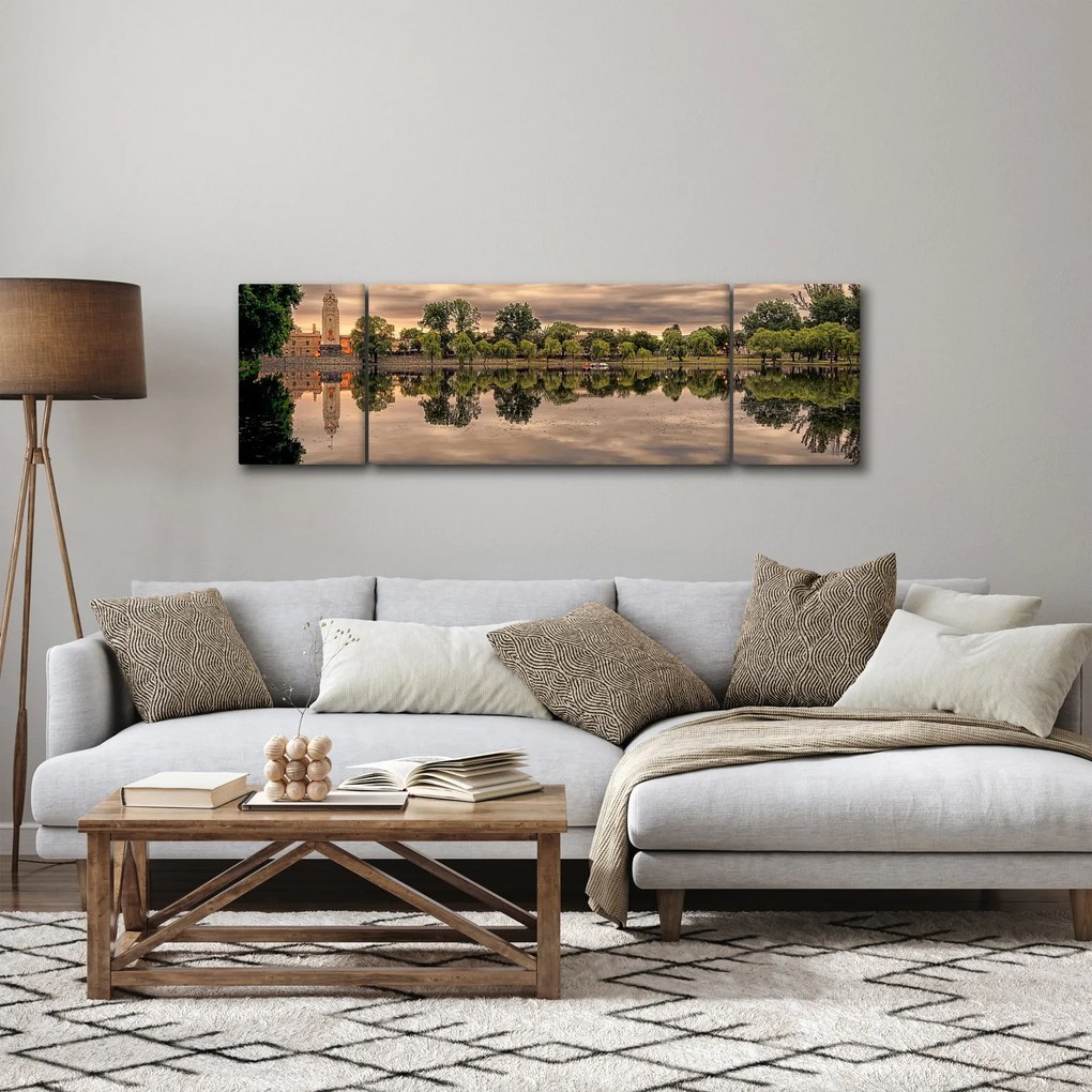 Obraz jeziora i drzew (170x50 cm)