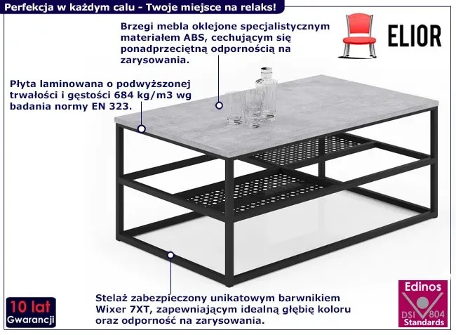 Prostokątna ława z półkami beton + czarny P4-M92