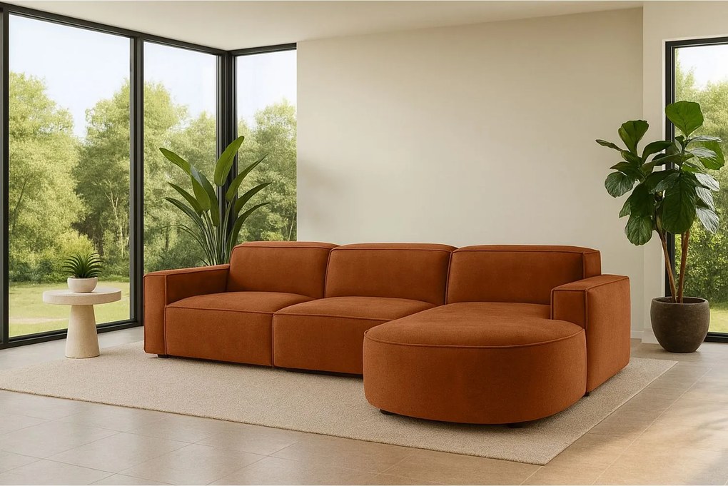 Narożnik w kształcie L zaokrąglony Cursal, tkanina Salvador, Brązowy, Prawy