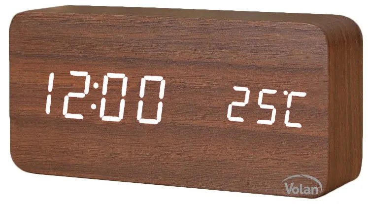 Zegar budzik drewniany elektroniczny cyfrowy led stojący - termometr + data