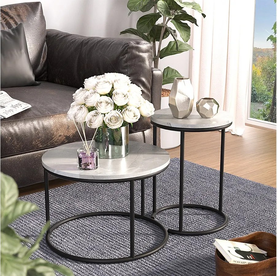 Zestaw stolików kawowych biały marmur 55x55x34.5 ottawa