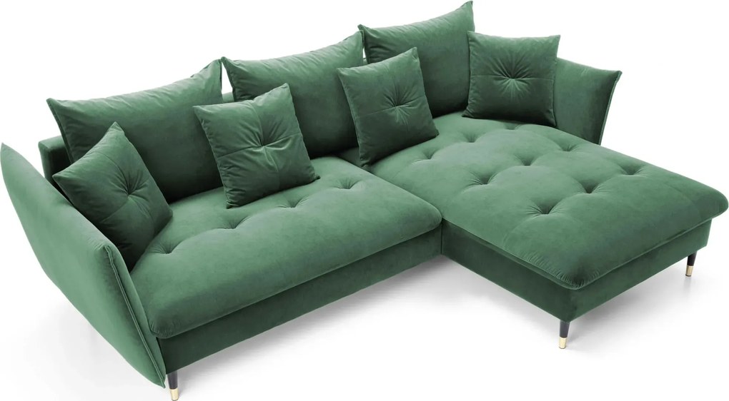 Zielony welurowy narożnik z funkcją spania butelkowa zieleń D6-G55