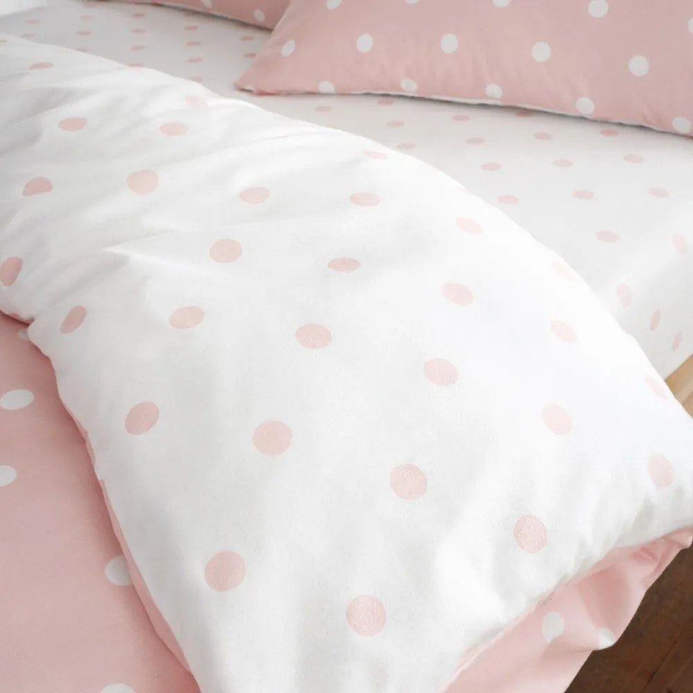 Białe/różowe flanelowe prześcieradło z gumką 90x190 cm Polka Dot – Catherine Lansfield