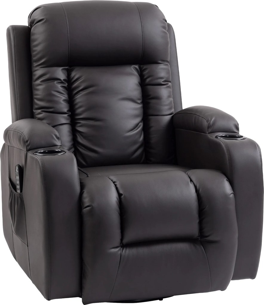 HOMCOM Fotel masujący z funkcją kołysania, leżenia i ogrzewania, 3 tryby, obrotowy, ciemny brąz | Aosom PL