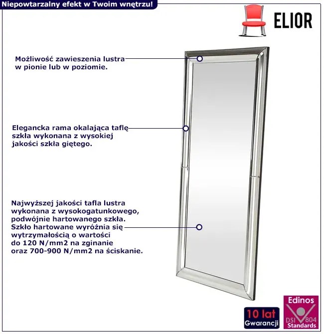 Srebrne prostokątne lustro wiszące T8-E79