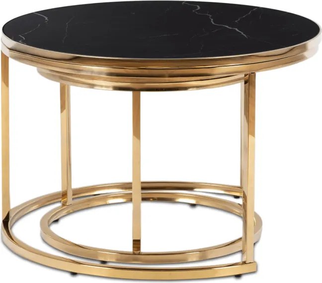 Zestaw Stolików Kawowych ARON 70 cm/50 cm Czarny Marmur/Złoty Glamour