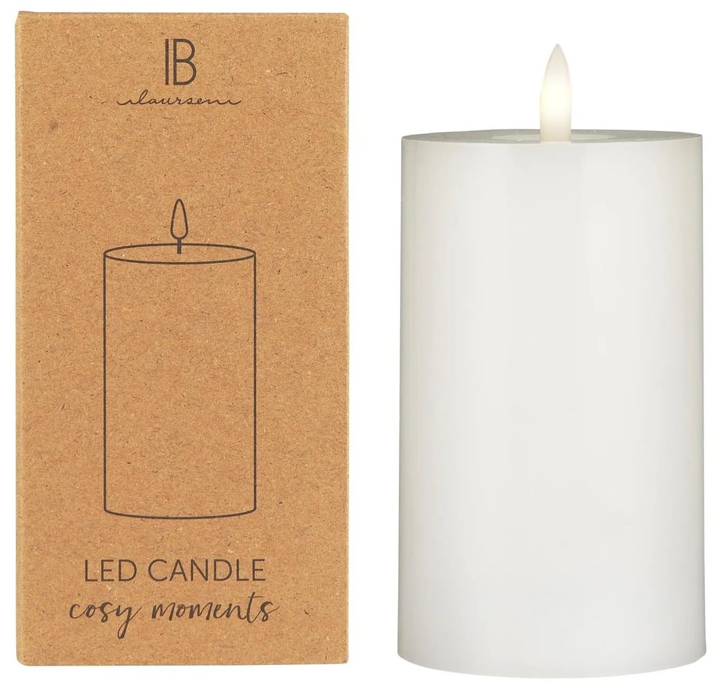 IB Laursen Świeca okrągła LED WARM FLAME SL 12,5 cm biała