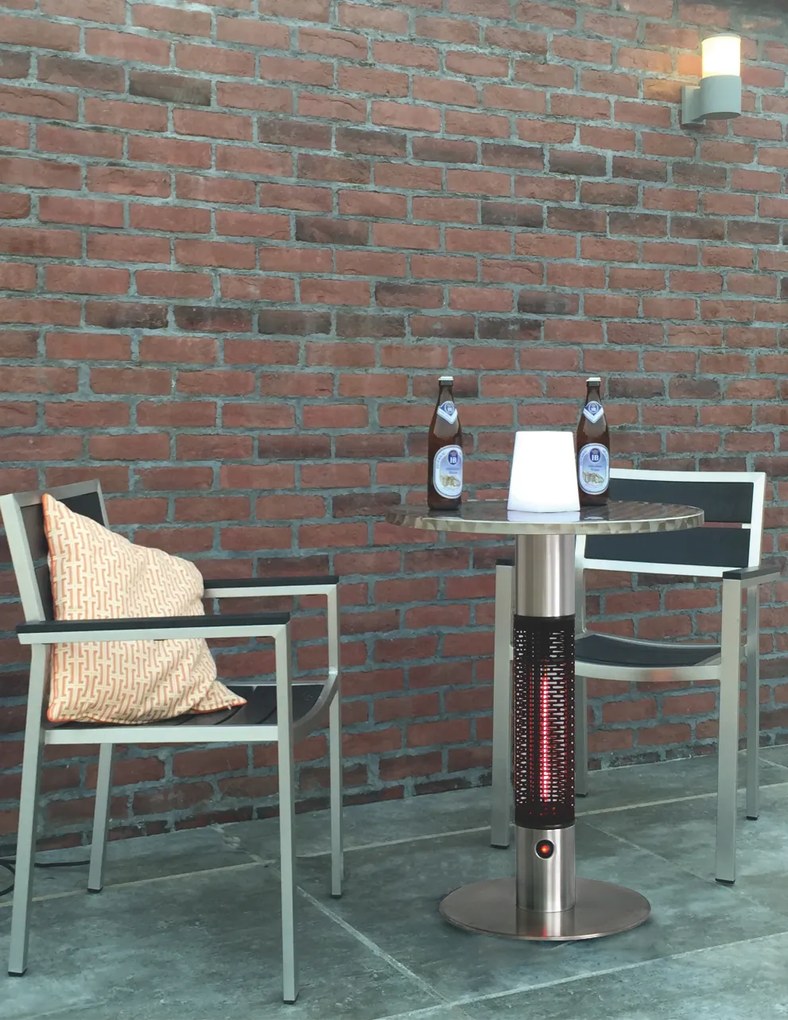 Ogrzewany stół tarasowy z promiennikiem podczerwieni, wysokość 790 mm, 1500 W, Ø 600 mm, nierdzewny