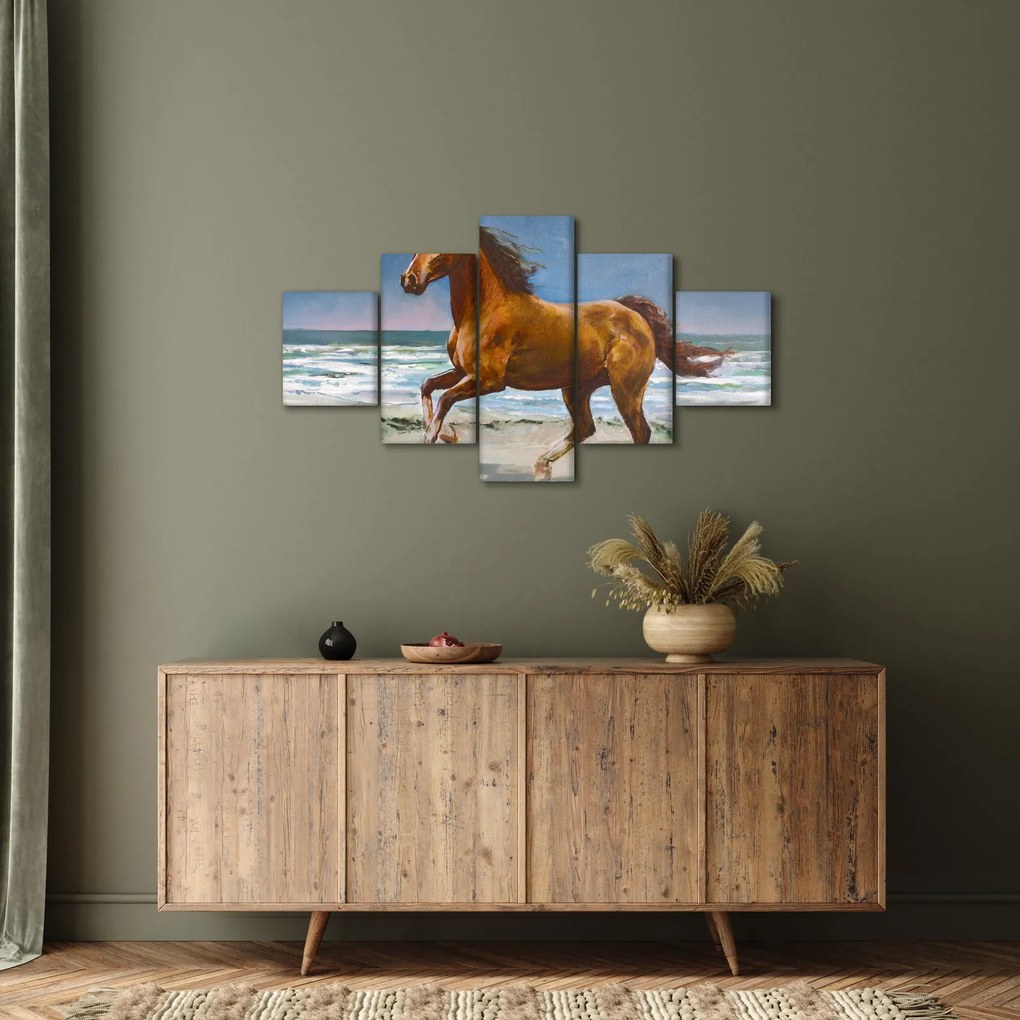 Obraz konia na plaży (125x70 cm)