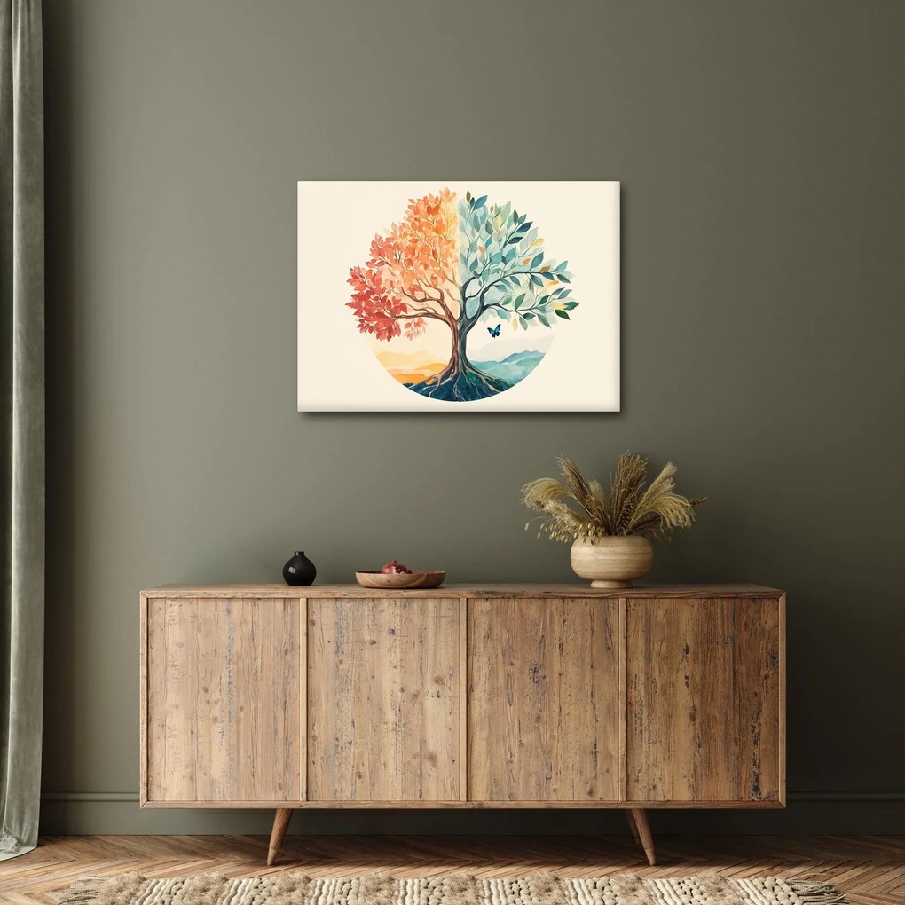 Obraz – Podwójne drzewo z motylem (70x50 cm)
