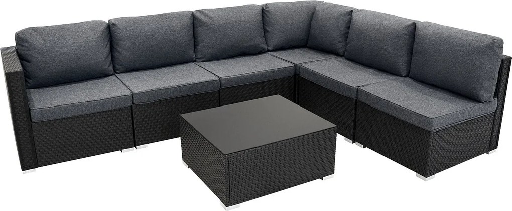 Zestaw mebli modułowych z rattanu, 7 elementów, czarny