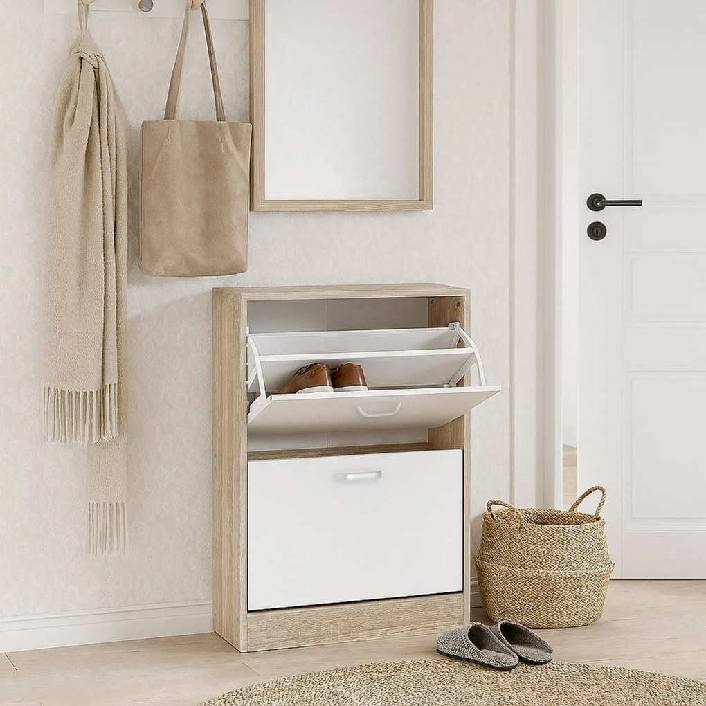 Szafka na buty biały + dąb sonoma L6-S92