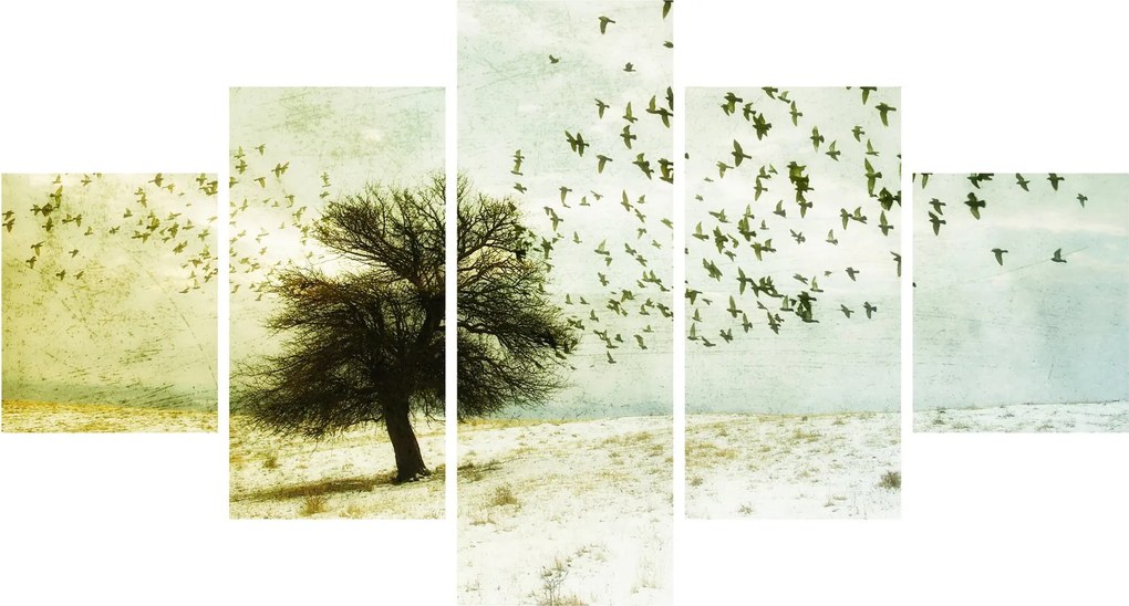Obraz - Malowane stado ptaków (125x70 cm)