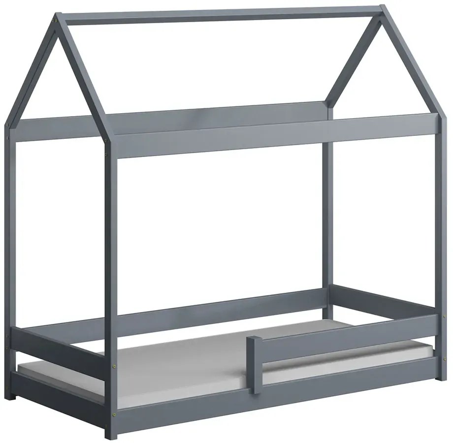 Szare pojedyncze łóżko dla dziecka w kształcie domku C5-T47