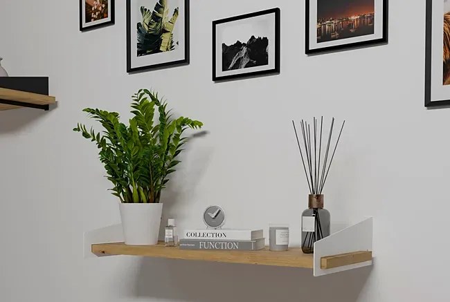 Industrialna Półka Biały Ścienna + Dąb Artisan R7-F65