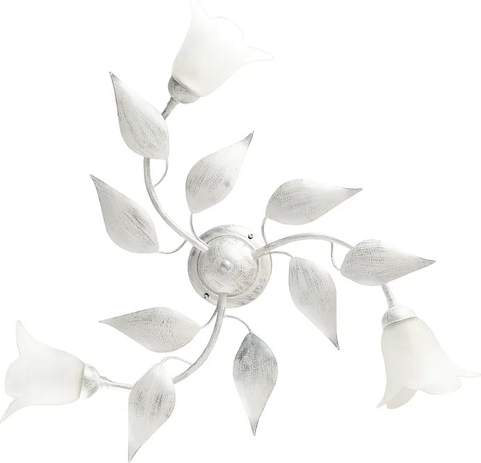 Olga lampa sufitowa białe żelazo, srebrne zdobienia, 3 klosze alabastrowe, Ø67 H20