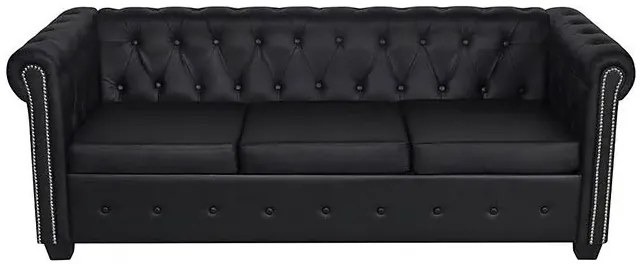 3-osobowa czarna sofa w stylu Chesterfield Emilis