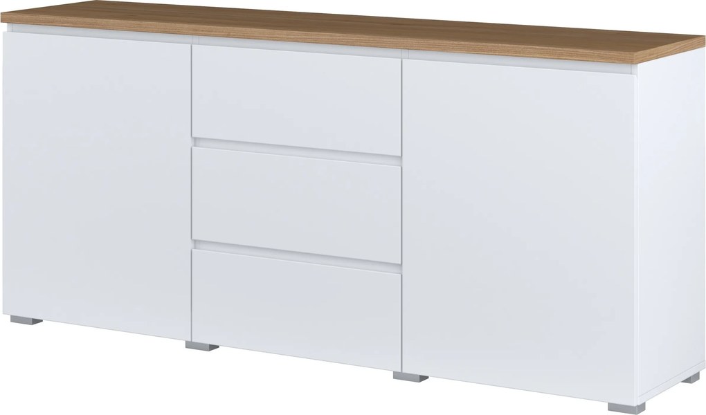 Komoda ORVO 150 cm do Salonu Sypialni Biały-dąb mauvella