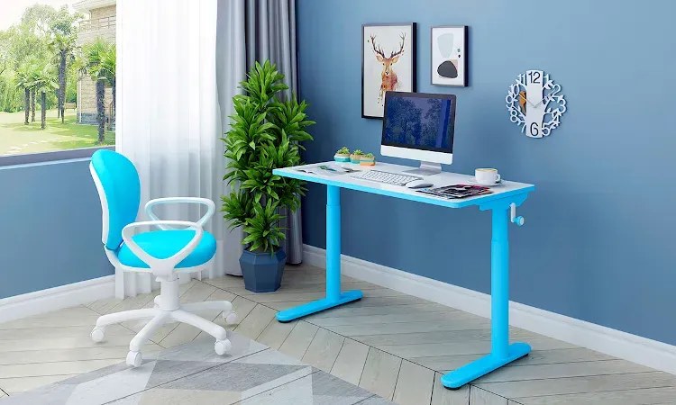 Niebieskie regulowane ergonomiczne biurko dla dzieci S0-B56