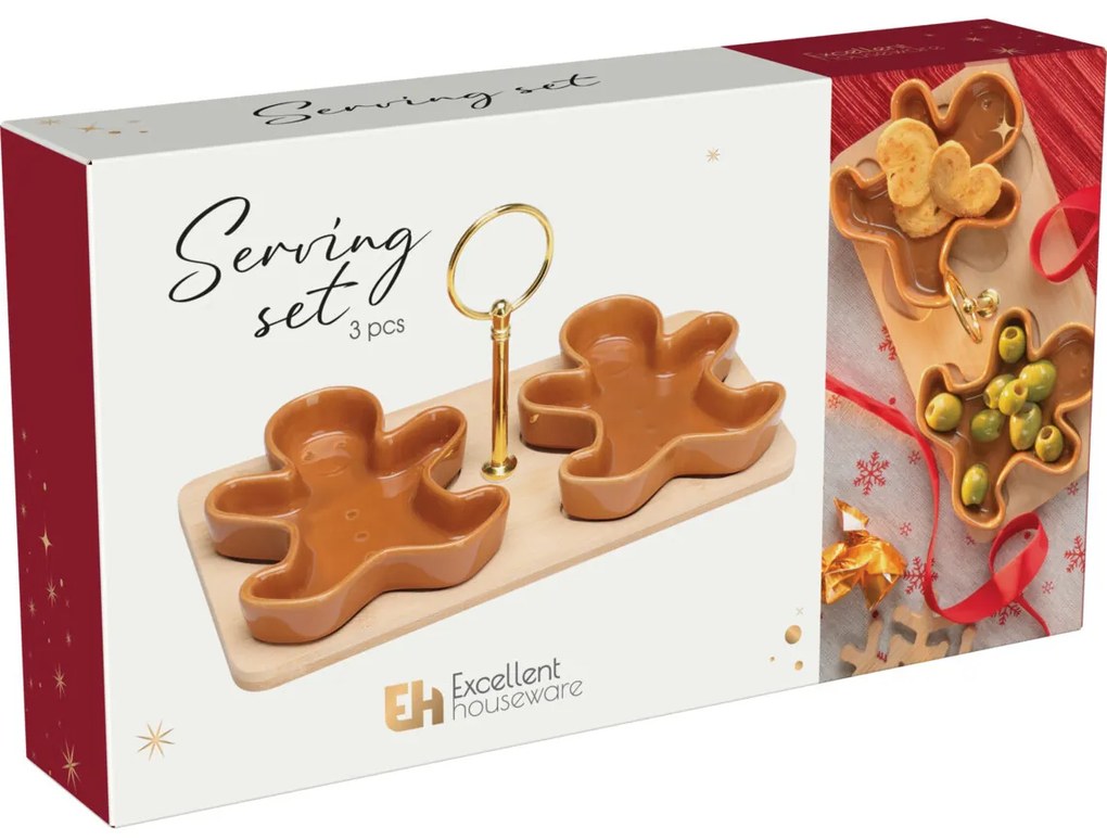 Miseczki na przekąski na bambusowej desce ZIMORA pierniczki, 3 elementy