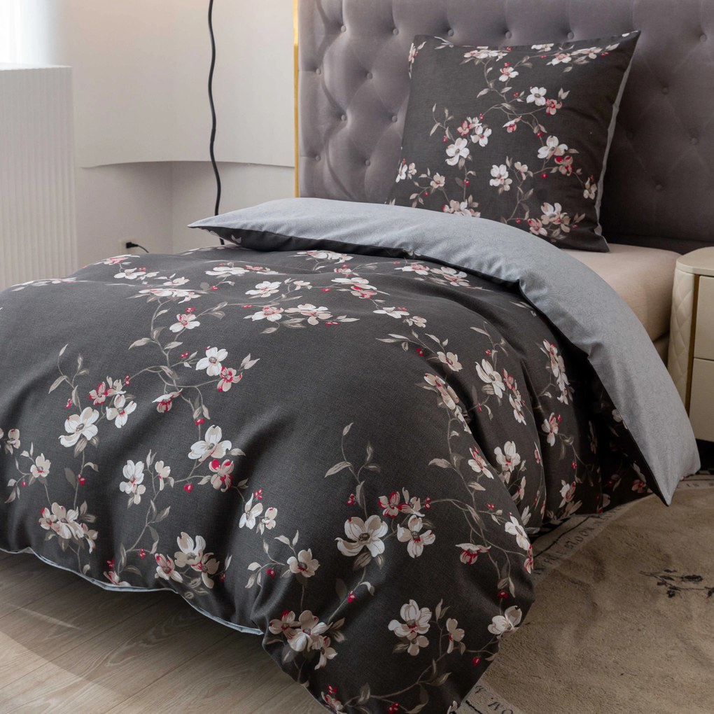 PrzytulneMieszkanie.pl PrzytulneMieszkanie.pl Pościel flanelowa BLOSSOM szara Rozmiar pościeli: 70 x 90 cm | 140 x 200 cm