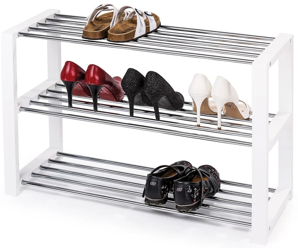 Półka na buty 3 piętra, biały, 80 x 30 x 50 cm, 3 piętra